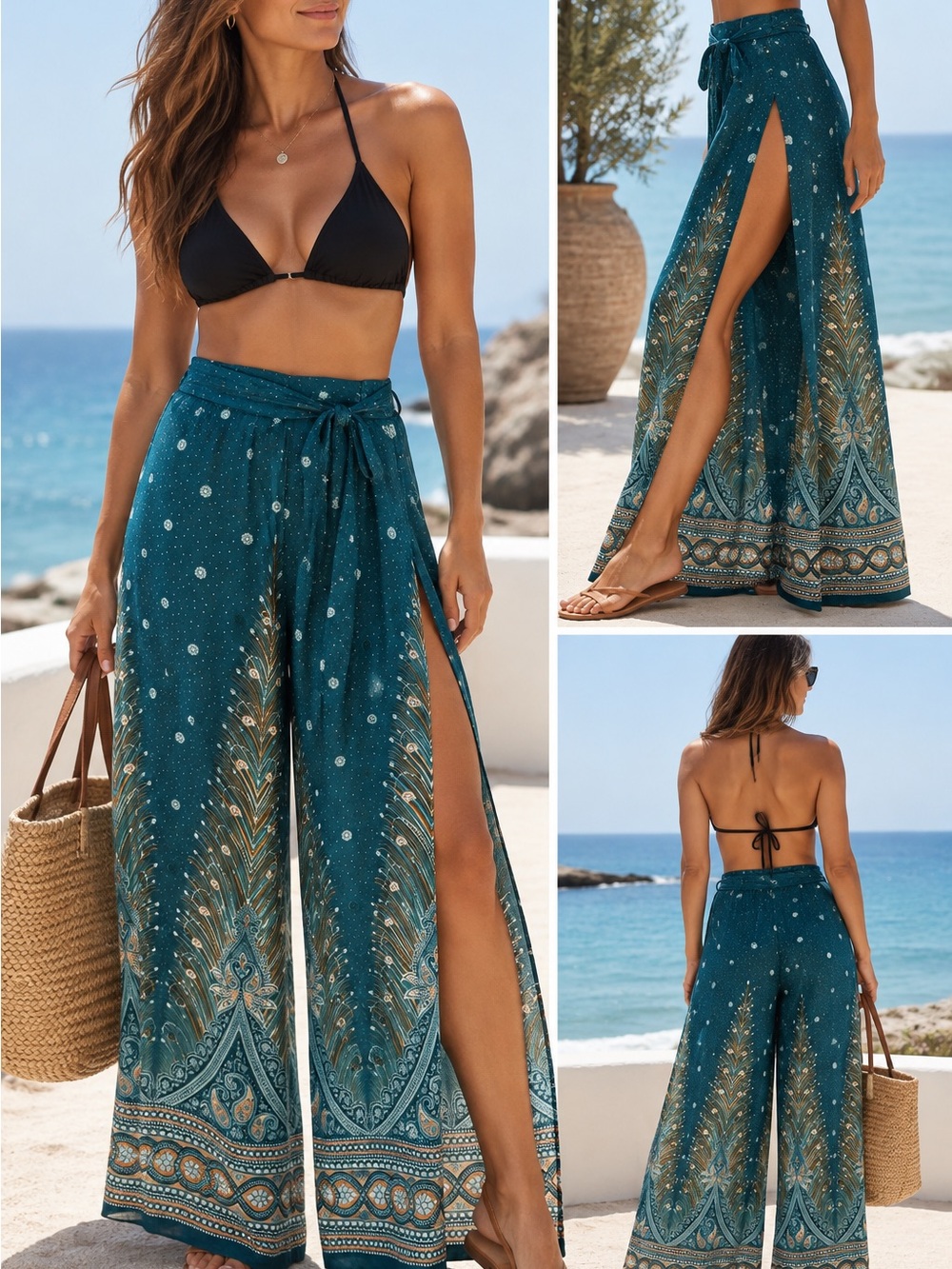 Teal Paisley Maxi Skirt/Pants with Border Print